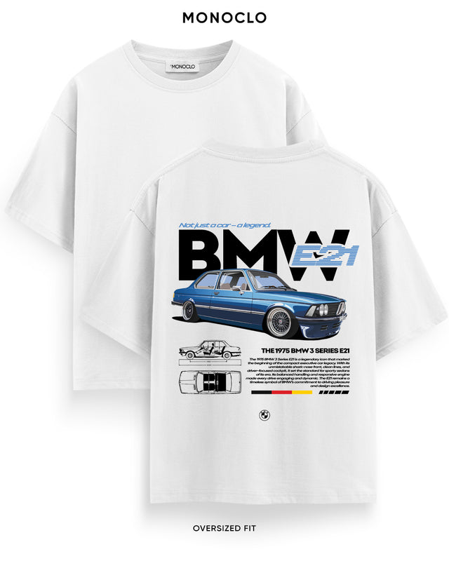 Футболка Monoclo BMW E21 біла — футболка з автопринтом BMW 3 Series E21 Monoclo