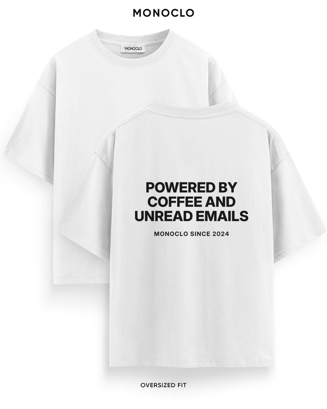Футболка Monoclo «Powered by Coffee and Unread Emails» – Білий