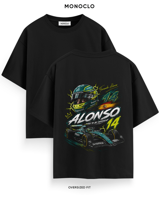 Футболка Monoclo Fernando Alonso #14 Aston Martin Halftone – Чорний