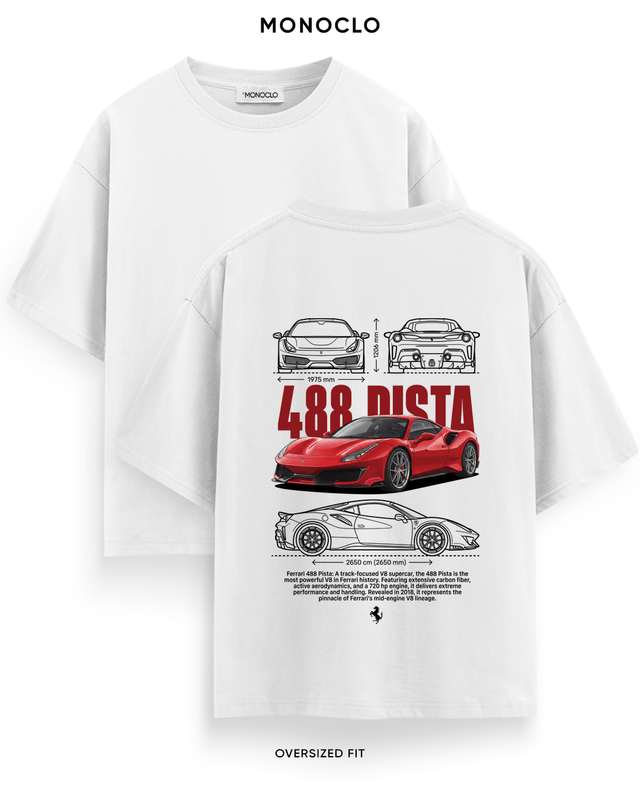 Футболка Monoclo Ferrari 488 Pista Red Blueprint – Білий