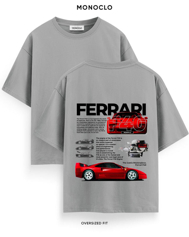 Футболка Monoclo Ferrari F40 оверсайз, сіра, принт суперкара