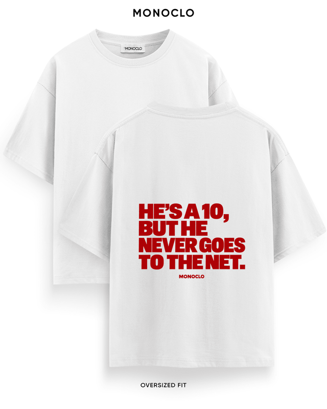 Футболка Monoclo He's a 10 But He Never Goes to the Net – Білий