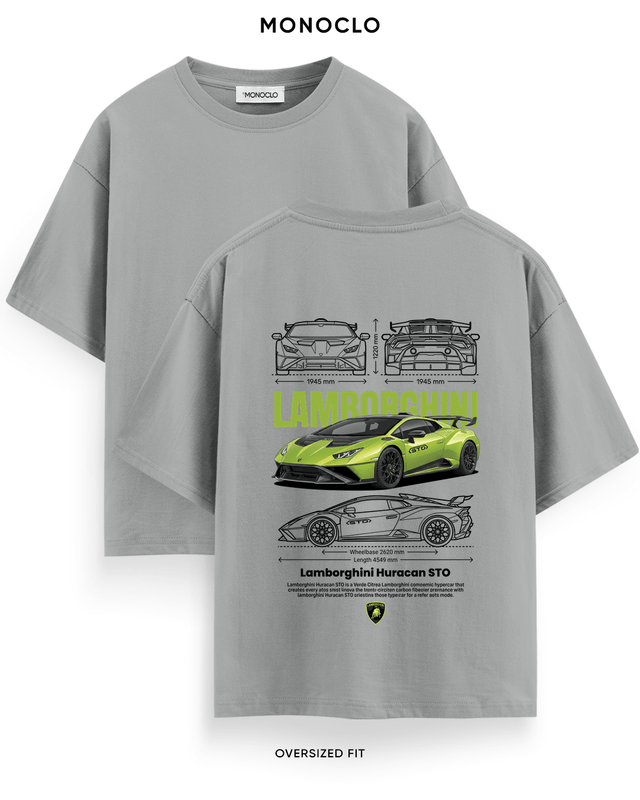 Футболка Monoclo Lamborghini Huracan STO Green Blueprint – Сірий