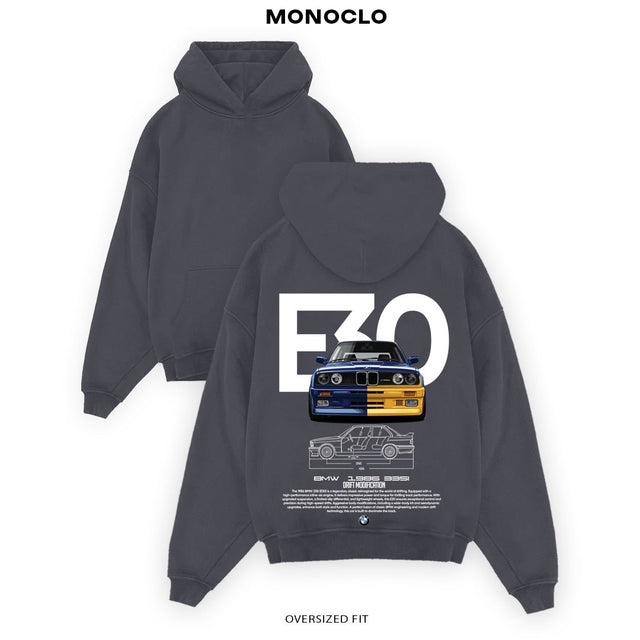 Худі BMW E30 335I Drift графітове – автомобільне худі Monoclo з дизайном BMW