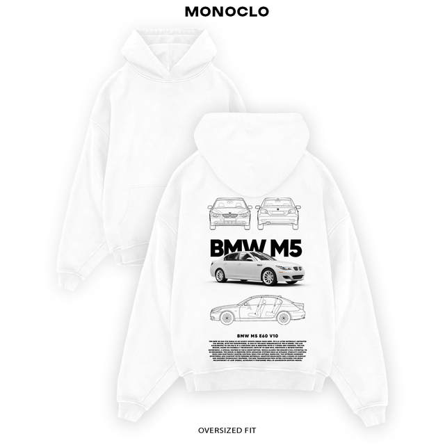 Худі BMW M5 E60 V10 біле – стильне унісекс худі Monoclo для фанатів BMW M