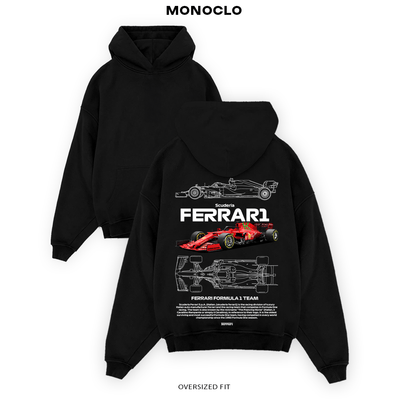 Худі з символікою Ferrari у стилі Formula 1, чорне, оверсайз — Monoclo