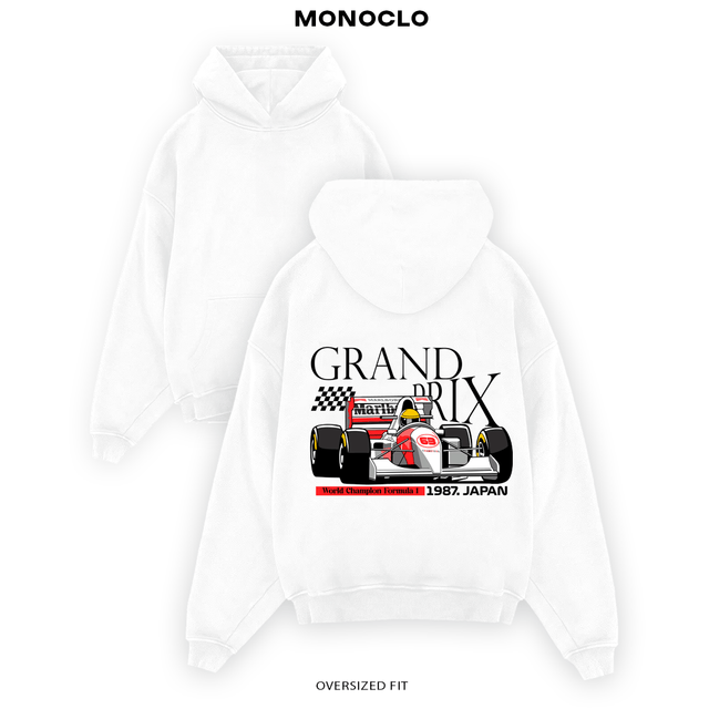 Худі Monoclo Grand Prix оверсайз, сіре, утеплене, принт Formula 1