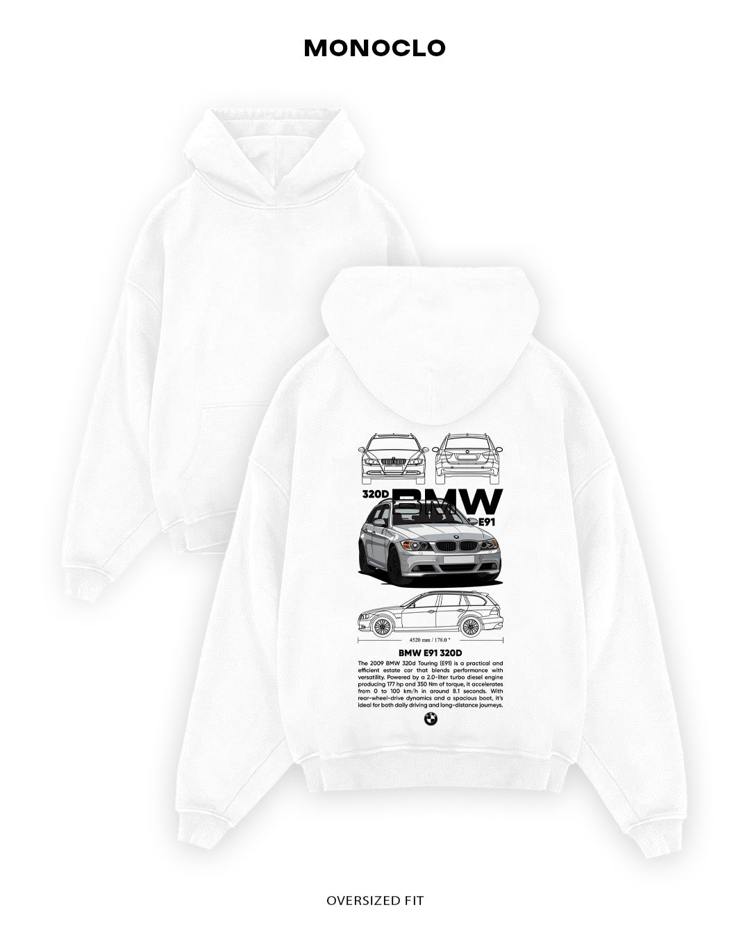 Худі Monoclo BMW E91 320D - shop_name Білий