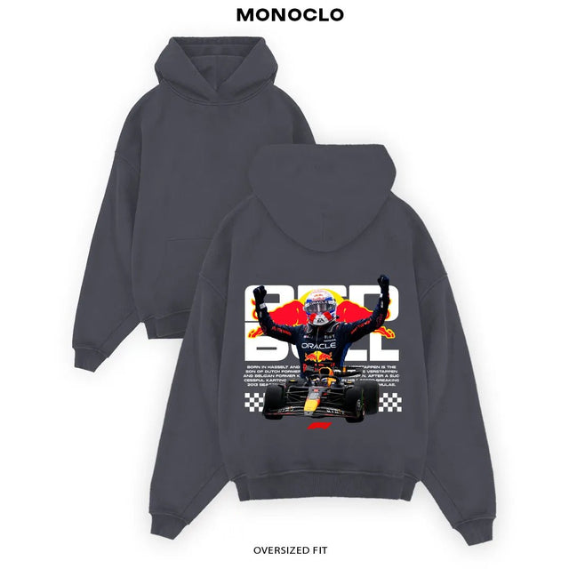Біле худі Monoclo WHITE VERSTAPPEN ⚡ стильний oversize унісекс з яскравим принтом Formula 1 на спині