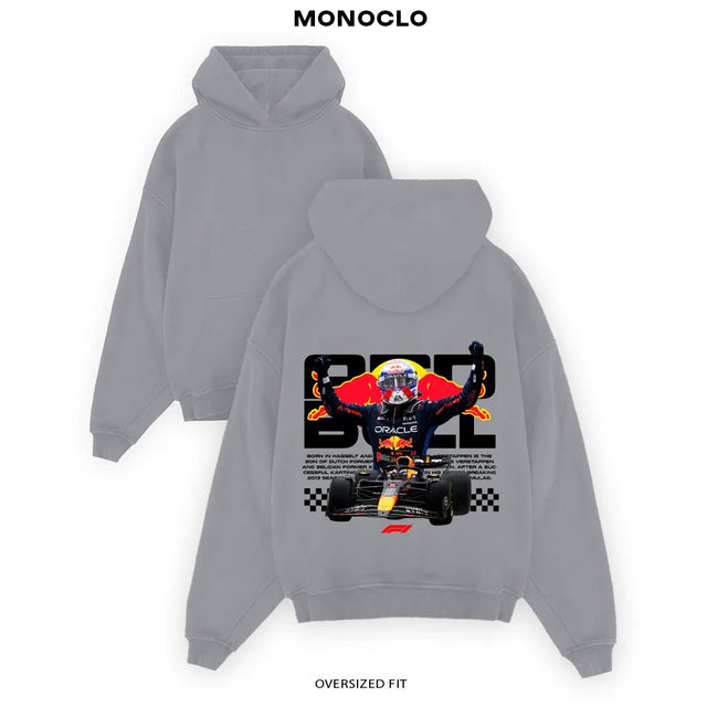 Графітове худі Monoclo WHITE VERSTAPPEN 🏎 теплий оверсайз крій із унікальним F1-принтом на спині