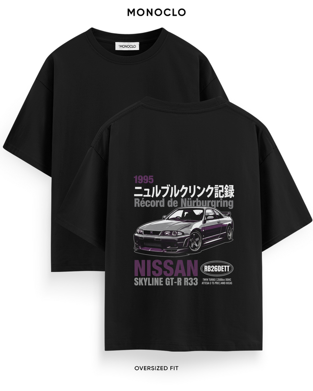 Футболка Monoclo Nissan Skyline GT-R R33 Récord de Nürburgring — чорний, принт на спині 39 см
