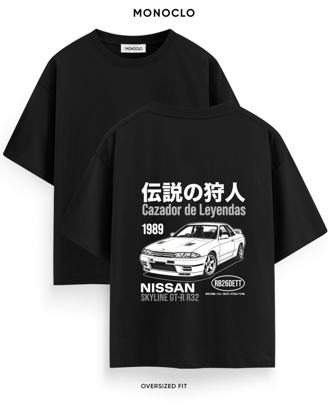 Чорна футболка Nissan Skyline GT-R R32, принт на спині