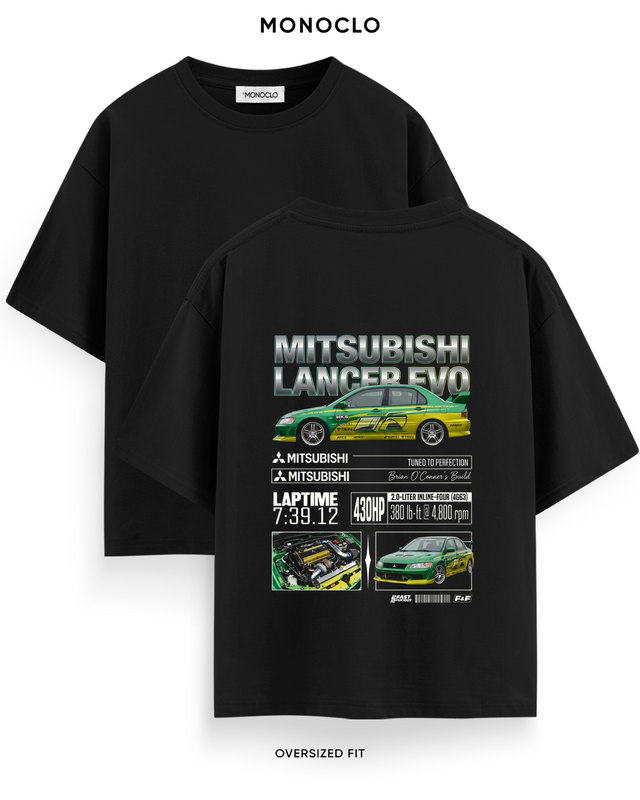 Футболка Monoclo Mitsubishi Lancer EVO VII Brian O’Conner Build — чорний, принт на спині 39 см
