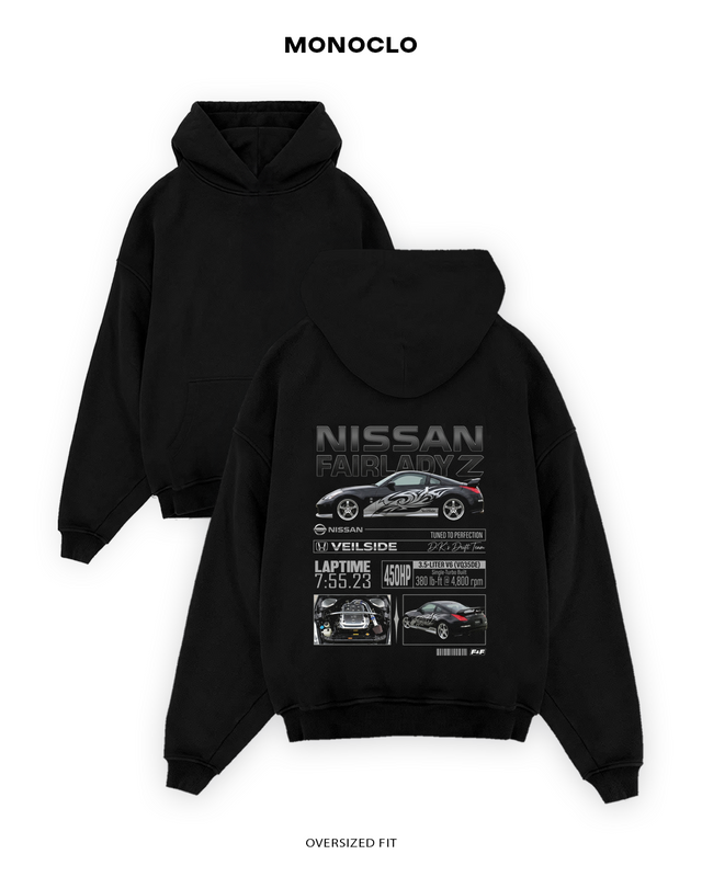 Худі Monoclo Nissan Fairlady Z Veilside DK Drift Team — чорний, принт на спині 36 см