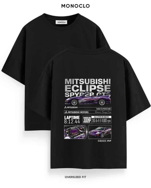 Футболка Monoclo Mitsubishi Eclipse Spyder GTS Roman Tuning Crew — чорний, принт на спині 39 см