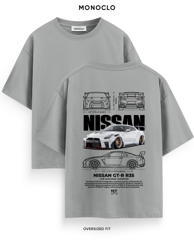 Футболка Nissan GT-R R35 The Japanese Warrior — Сірий, принт на спині 39 см
