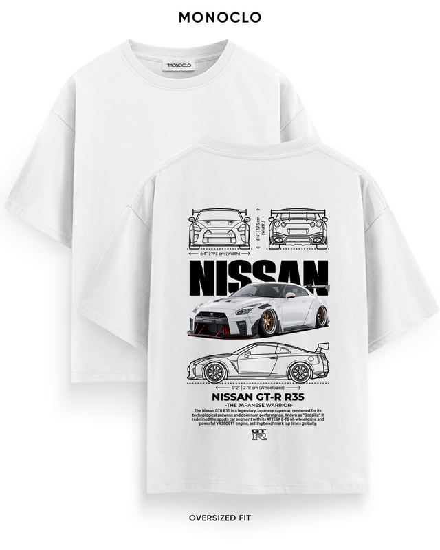 Футболка Nissan GT-R R35 The Japanese Warrior — Білий, принт на спині 39 см