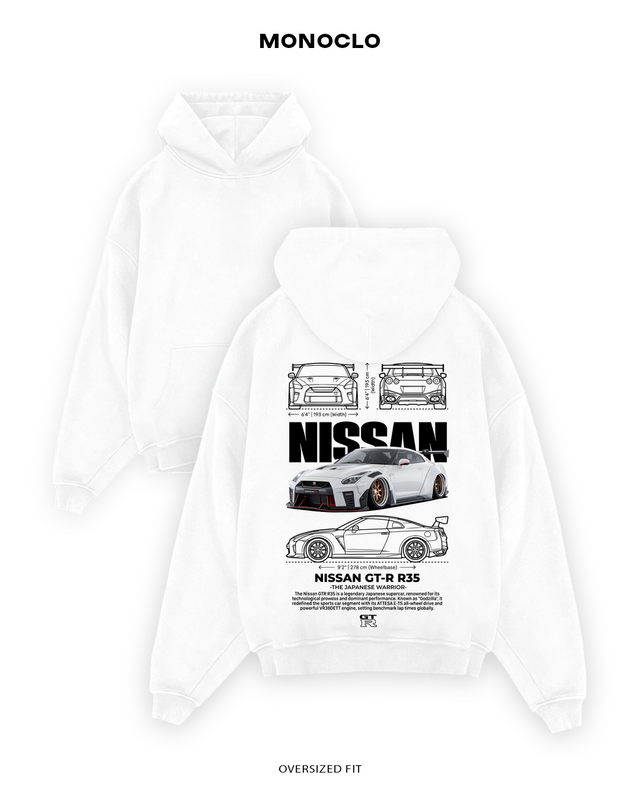Худі Nissan GT-R R35 The Japanese Warrior — Білий, принт на спині 36 см
