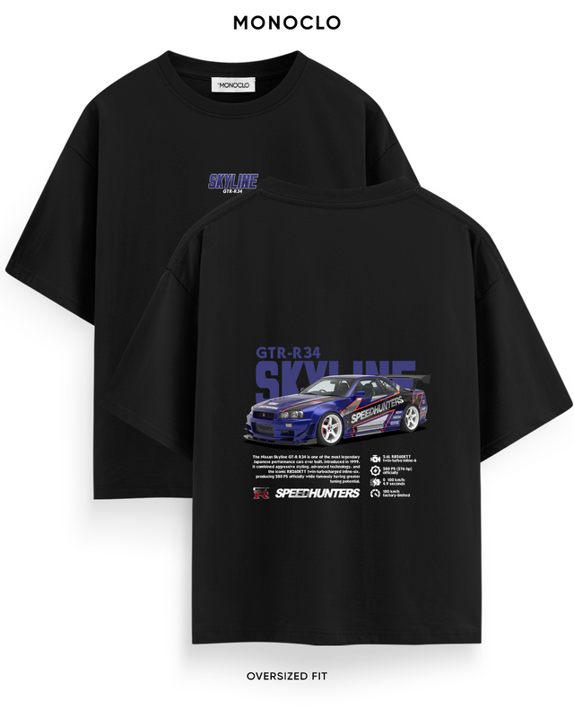 Футболка Skyline GT-R R34 Speedhunters — Чорний, перед 11 см, спина 39 см
