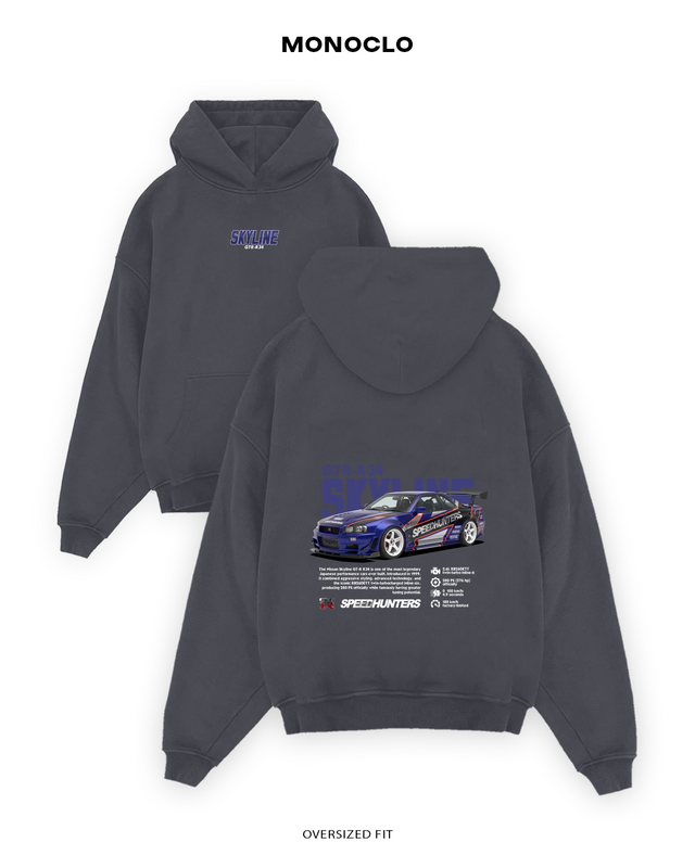 Худі Skyline GT-R R34 Speedhunters — Темно-сірий, перед 11 см, спина 40 см