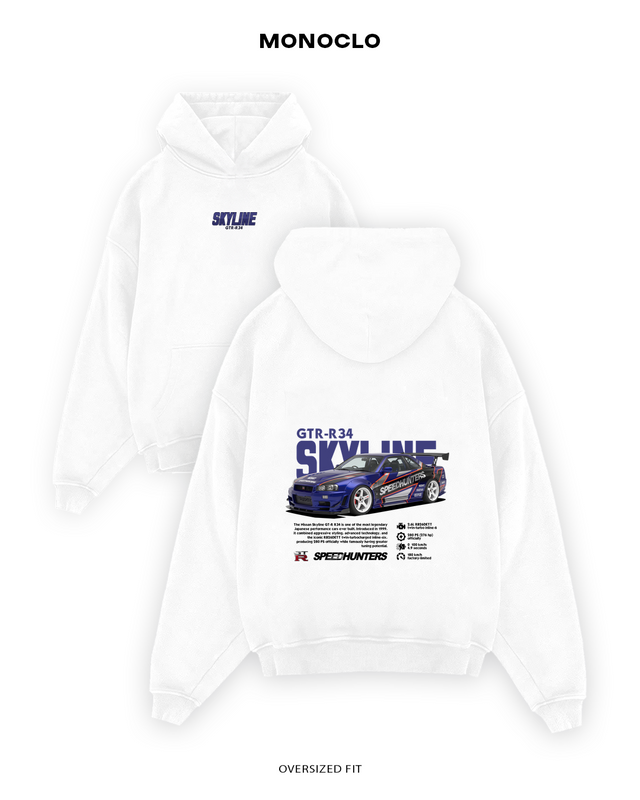 Худі Skyline GT-R R34 Speedhunters — Білий, перед 11 см, спина 40 см