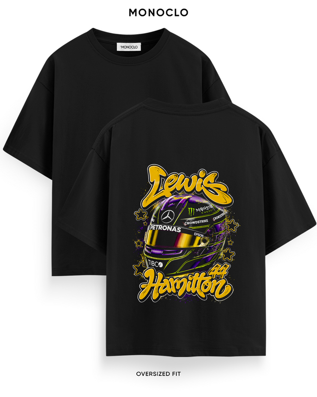 Футболка Monoclo Lewis Hamilton #44 Helmet Halftone — чорний, принт на спині 43 см