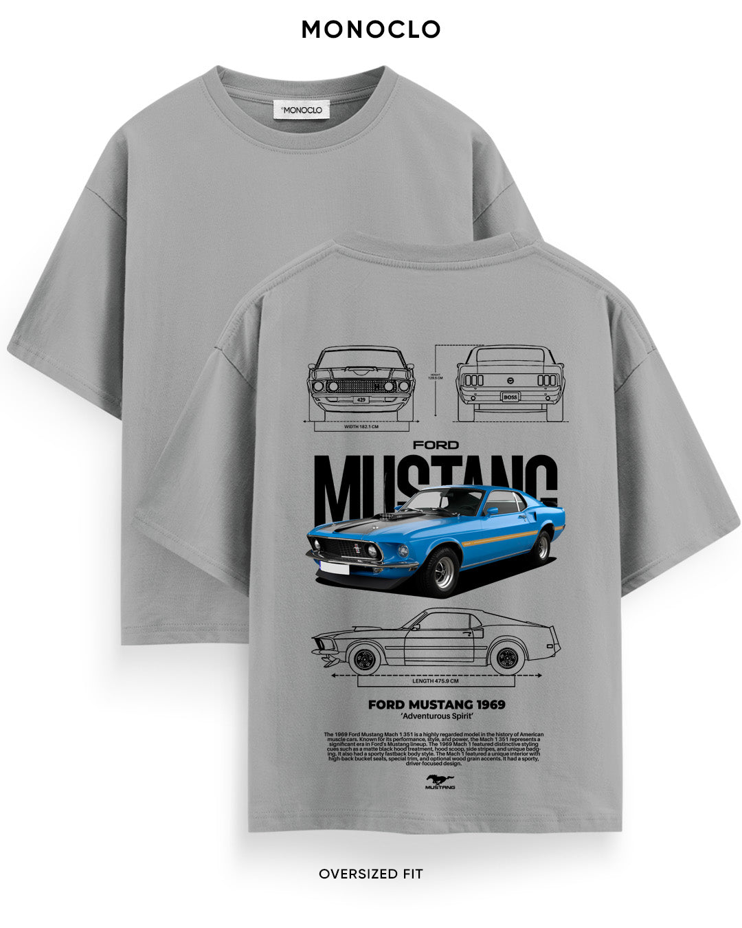 Футболка Monoclo Ford Mustang 1969 Gray Blueprint