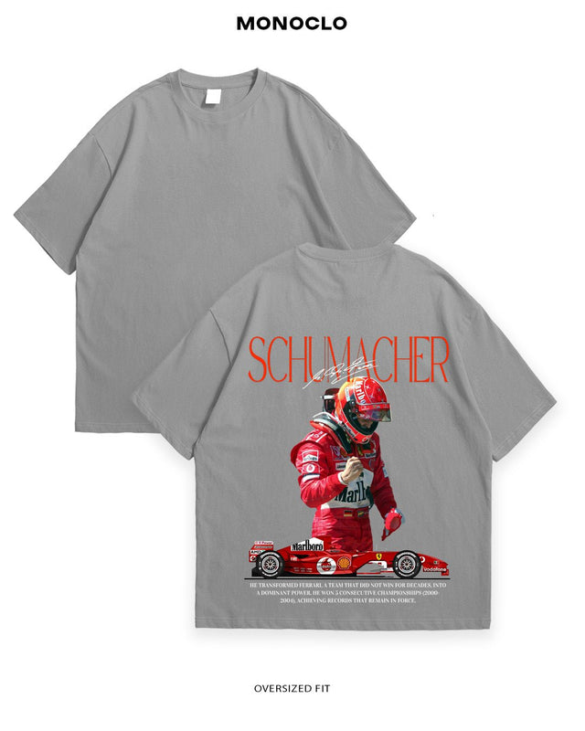 Футболка Monoclo F1 Schumacher сірий — DTF-принт легендарного гонщика Формули 1 Schumacher