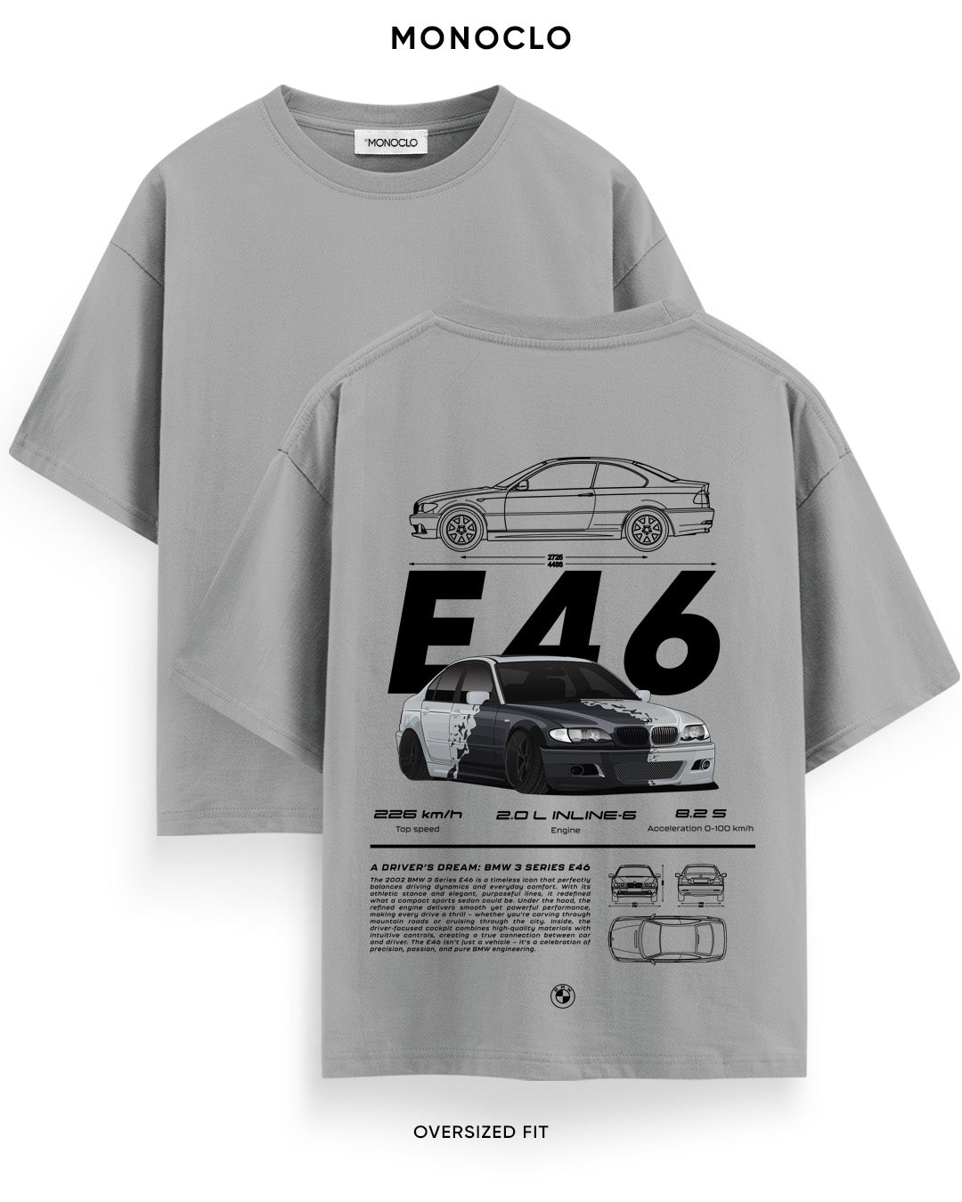 Футболка Monoclo BMW E46 - shop_name Сірий