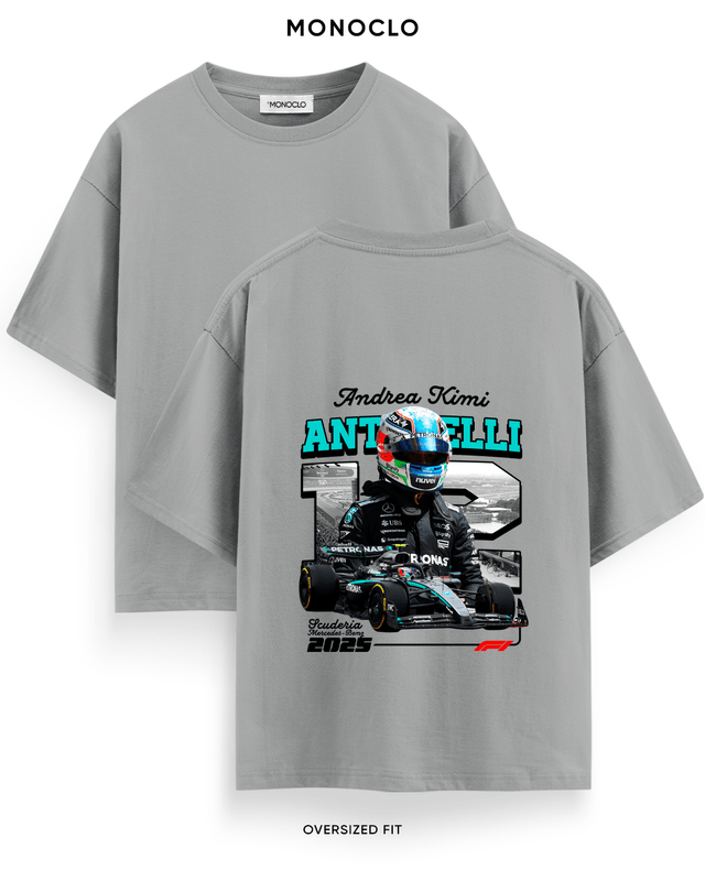 Футболка Monoclo F1 Kimi Antonelli 12 Mercedes 2025 – Сірий