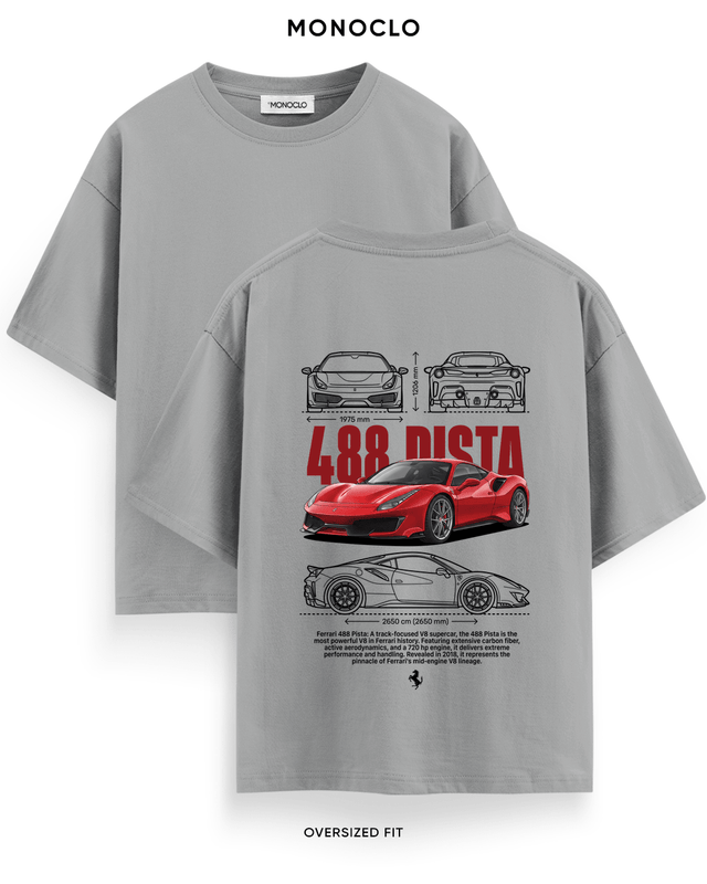 Футболка Monoclo Ferrari 488 Pista Red Blueprint – Сірий