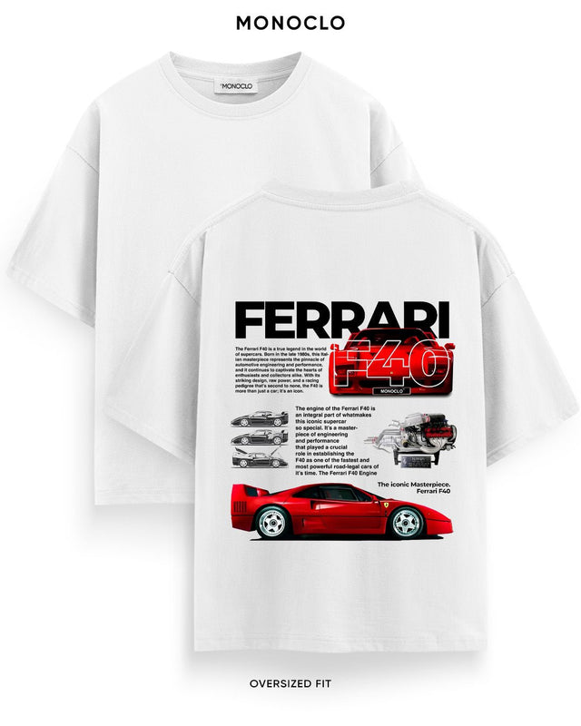 Футболка Monoclo Ferrari F40 оверсайз, біла, принт суперкара