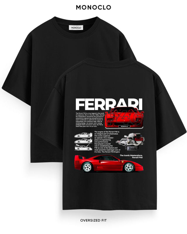 Футболка Monoclo Ferrari F40 оверсайз, чорна, принт суперкара