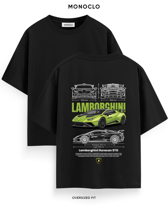 Футболка Monoclo Lamborghini Huracan STO Green Blueprint – Чорний