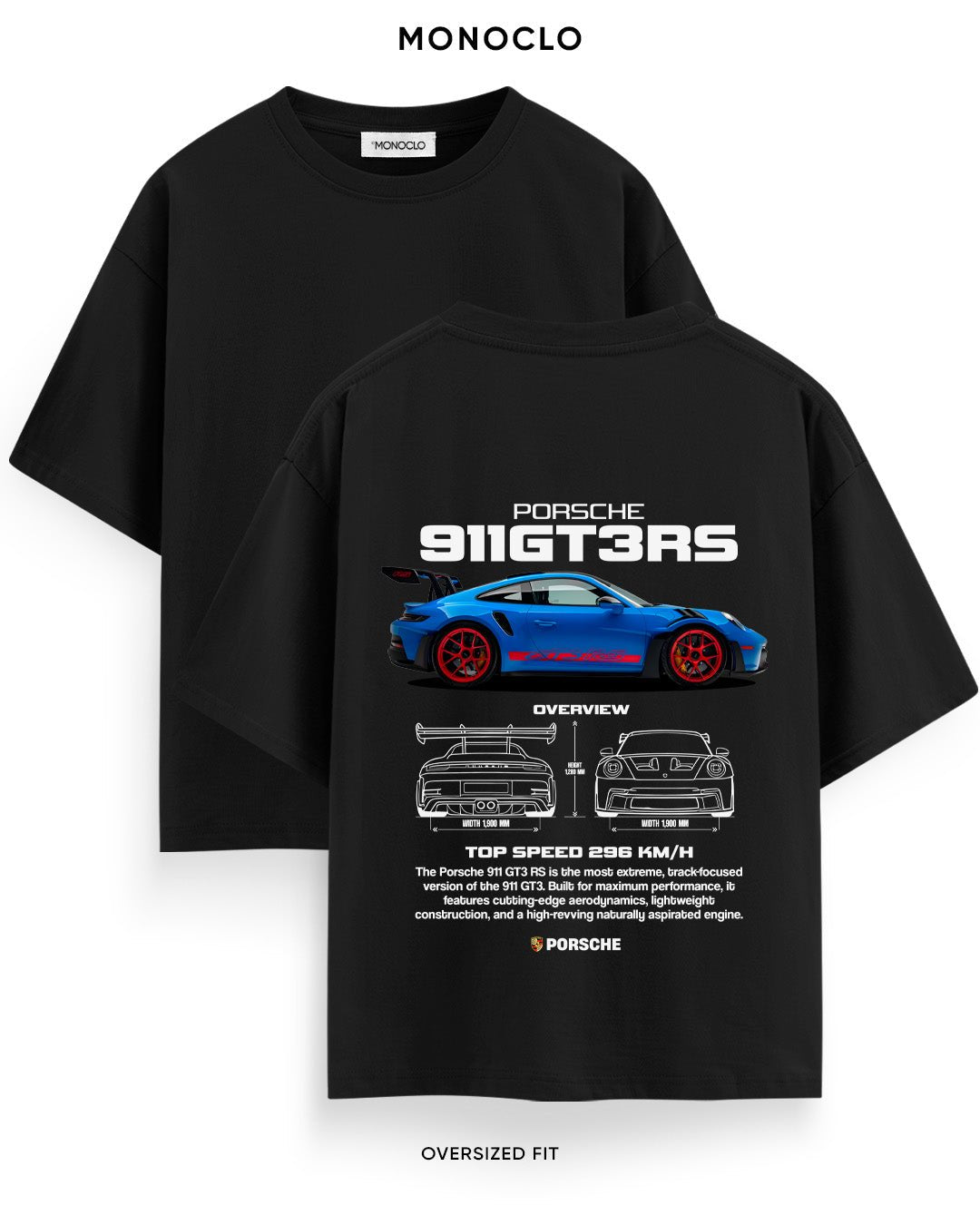 Футболка Monoclo Porsche 911 GT3 RS Blue 22 - shop_name Чорний