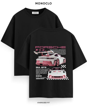 Футболка з принтом Porsche 911 GT3, чорна, оверсайз — Monoclo