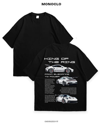 Футболка з принтом Porsche 911 King, чорна, оверсайз — Monoclo