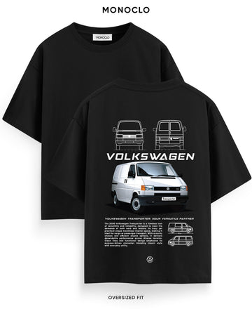 Футболка з принтом Volkswagen Transporter T4, чорна, оверсайз — Monoclo