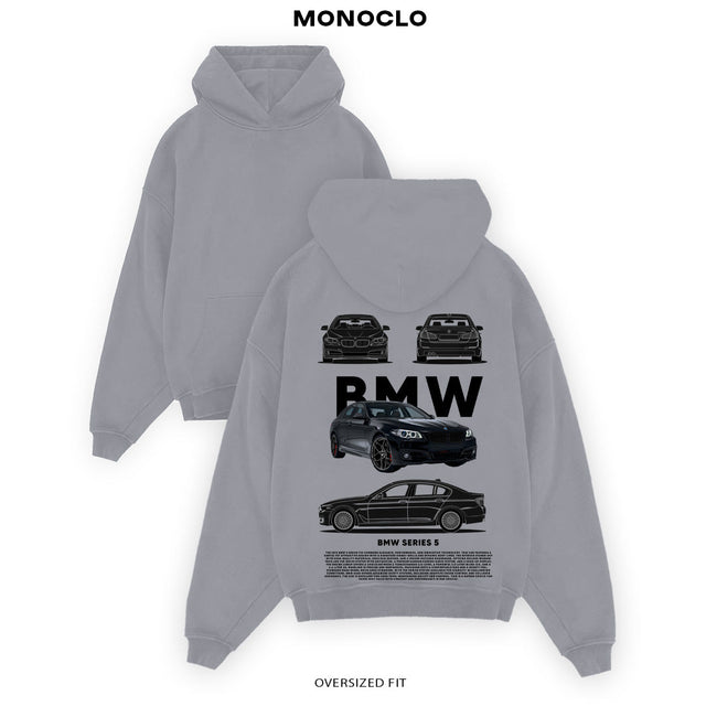 Худі BMW M5 F10 Negro сіре – утеплене оверсайз худі Monoclo з принтом BMW