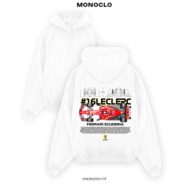 Худі Monoclo Ferrari Leclerc сірий — DTF-принт Charles Leclerc Ferrari F1 streetwear Monoclo