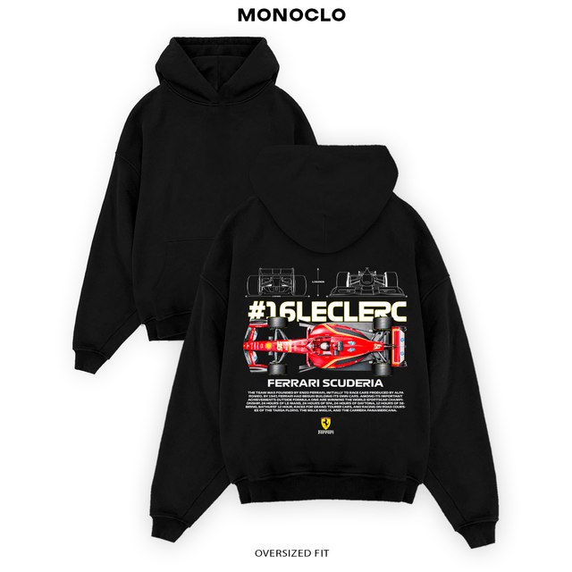Худі Monoclo Ferrari Leclerc чорний — утеплене оверсайз худі Formula 1 Scuderia Ferrari