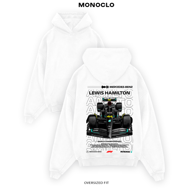 Худі Monoclo Hamiltin MB білий – унісекс hoodie Mercedes F1 DTF принт Monoclo Formula 1