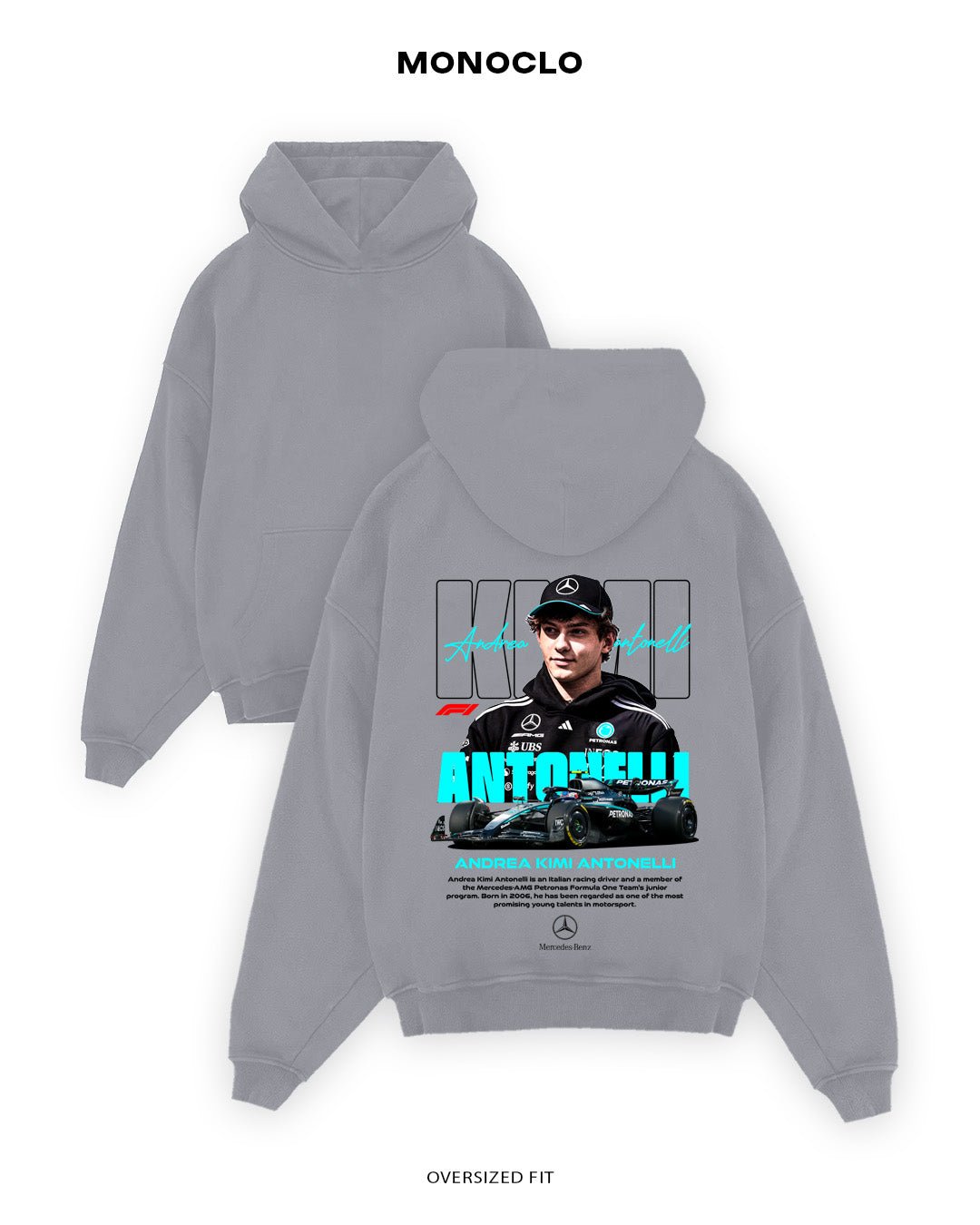 Худі Monoclo Andrea Kimi Antonelli – Mercedes F1 🏁 Portret - shop_name Сірий
