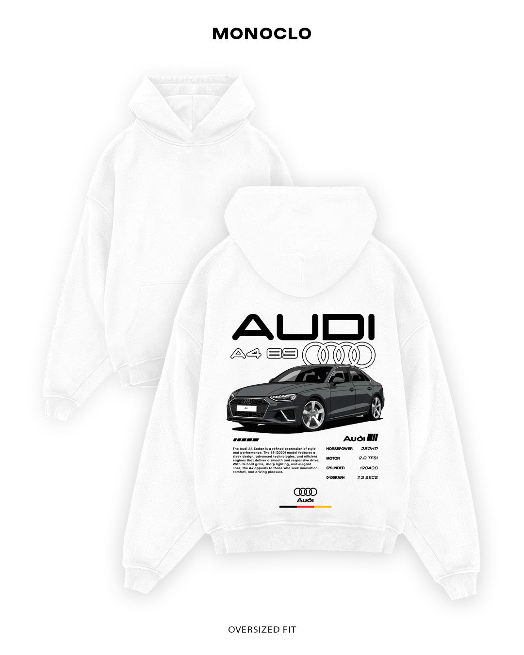 Худі Monoclo Audi A4 B9 2020 - shop_name Білий