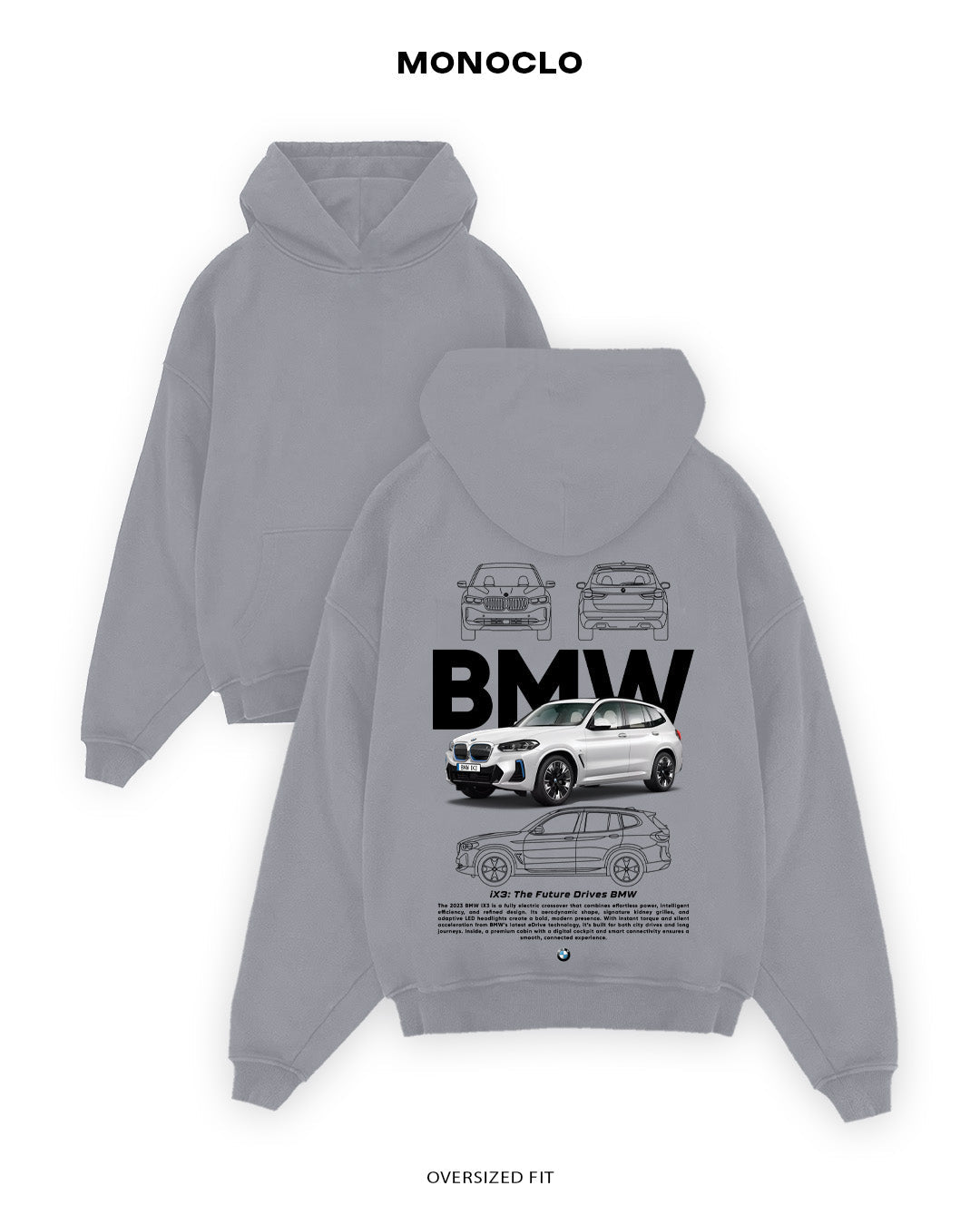Худі Monoclo BMW iX3 – Оверсайз Унісекс - shop_name Сірий