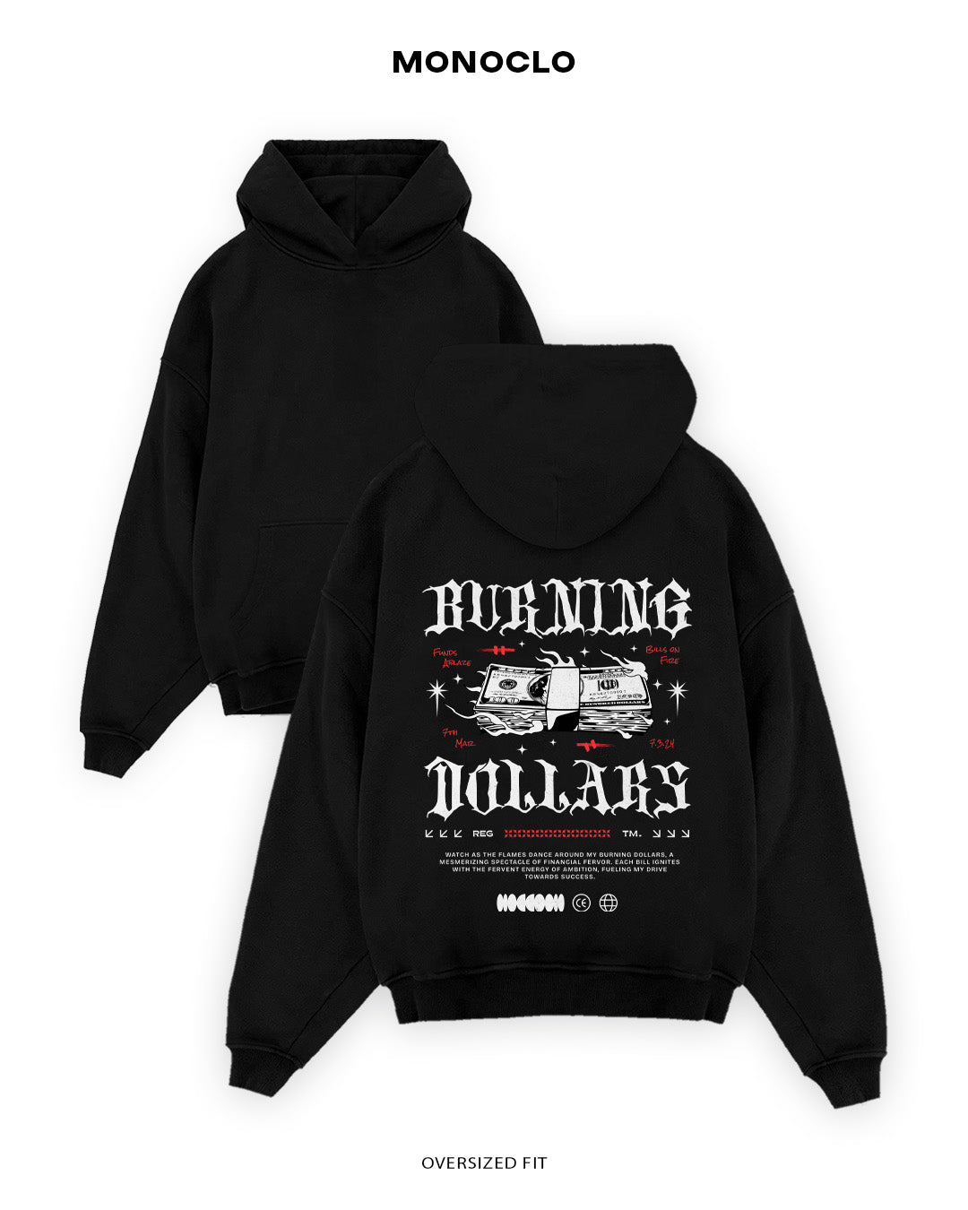 Худі Monoclo Burning Dollars - shop_name Чорний