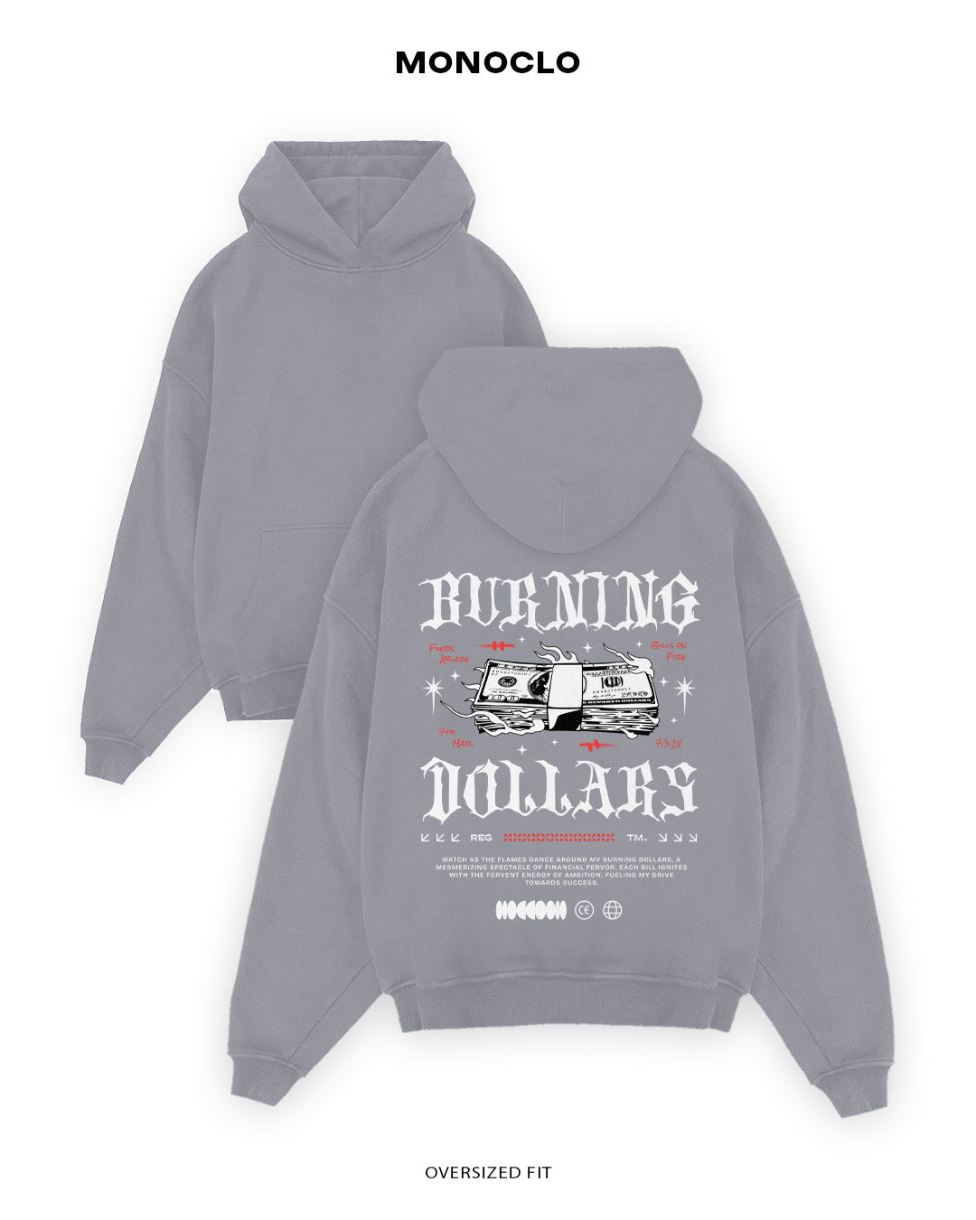 Худі Monoclo Burning Dollars - shop_name Сірий