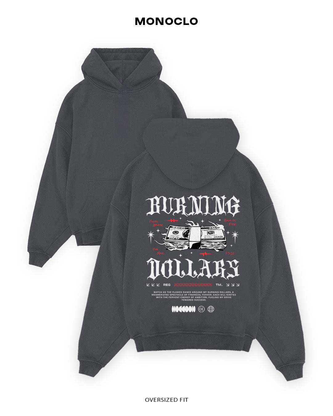 Худі Monoclo Burning Dollars - shop_name Графітовий