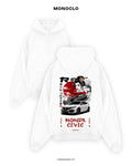 Худі з JDM-принтом Honda Civic Type R і гейшею, біле, оверсайз — Monoclo