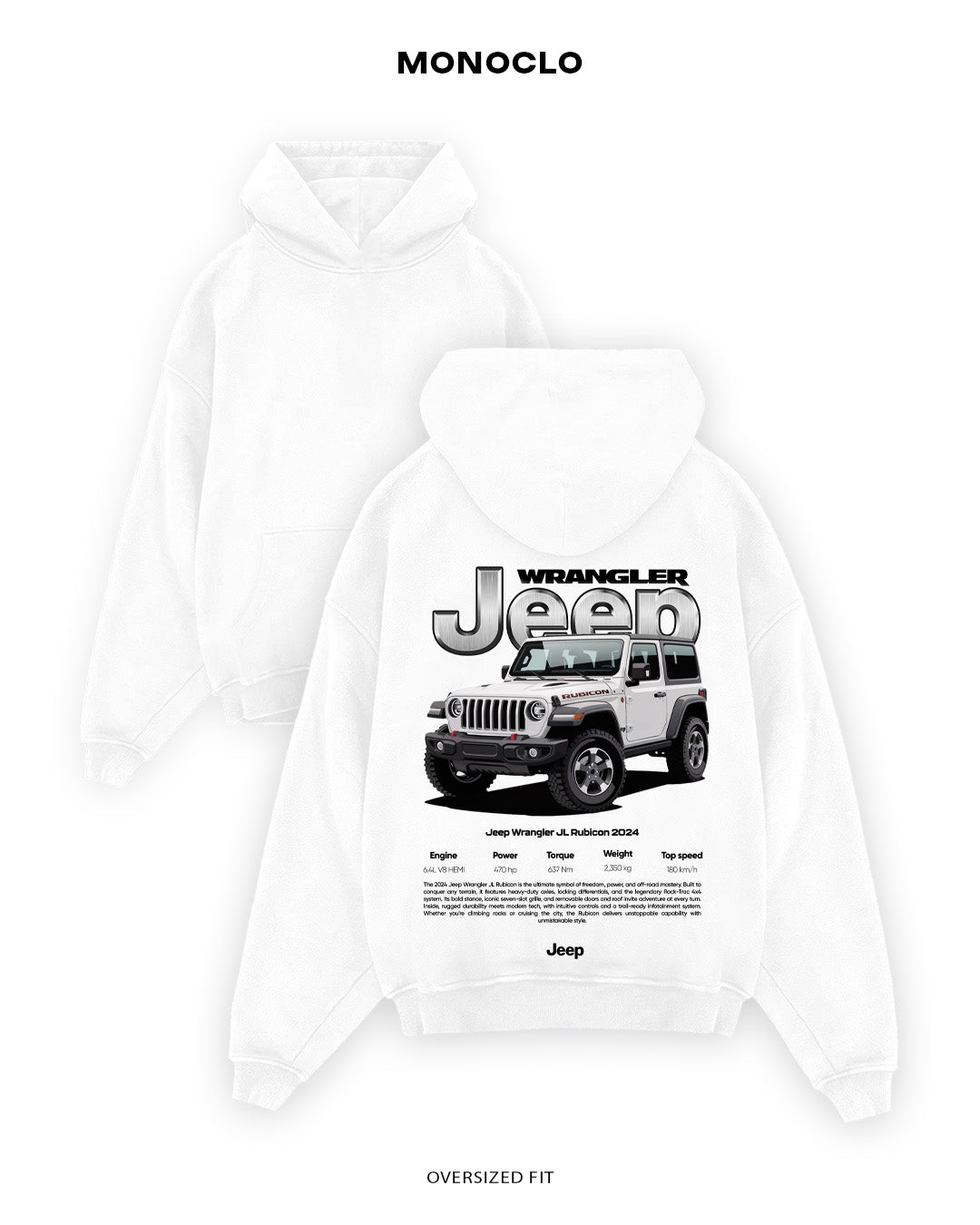 Худі Monoclo Jeep Wrangler Rubicon – Оверсайз Унісекс - shop_name Білий